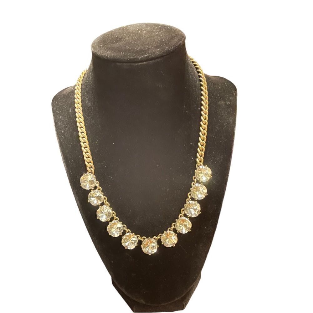 J Crew brass tone big round rhinestone 18”+2” necklace